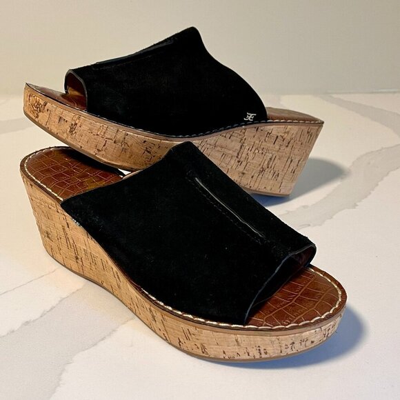 Sam Edelman Woman's Ranger Black Suede Cork Wedge Mules Platform Sandals Size 10 - Picture 1 of 15